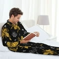 thumbnail image 6 of Salouo Hohey Bee Golden Embroidery Print Button-Front Long Sleeve Pajama Set for Men, Soft 2Pjs Men's Long Sleeve Sleepwear-Large, 6 of 7