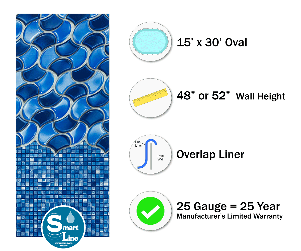 Smartline Bedrock 10-Foot-by-15-Foot Oval Liner Overlap Style 48-to-52-Inch Wall Height Designed for Steel Sided Above-Ground Swimming Pools 20 Gauge Virgin Vinyl