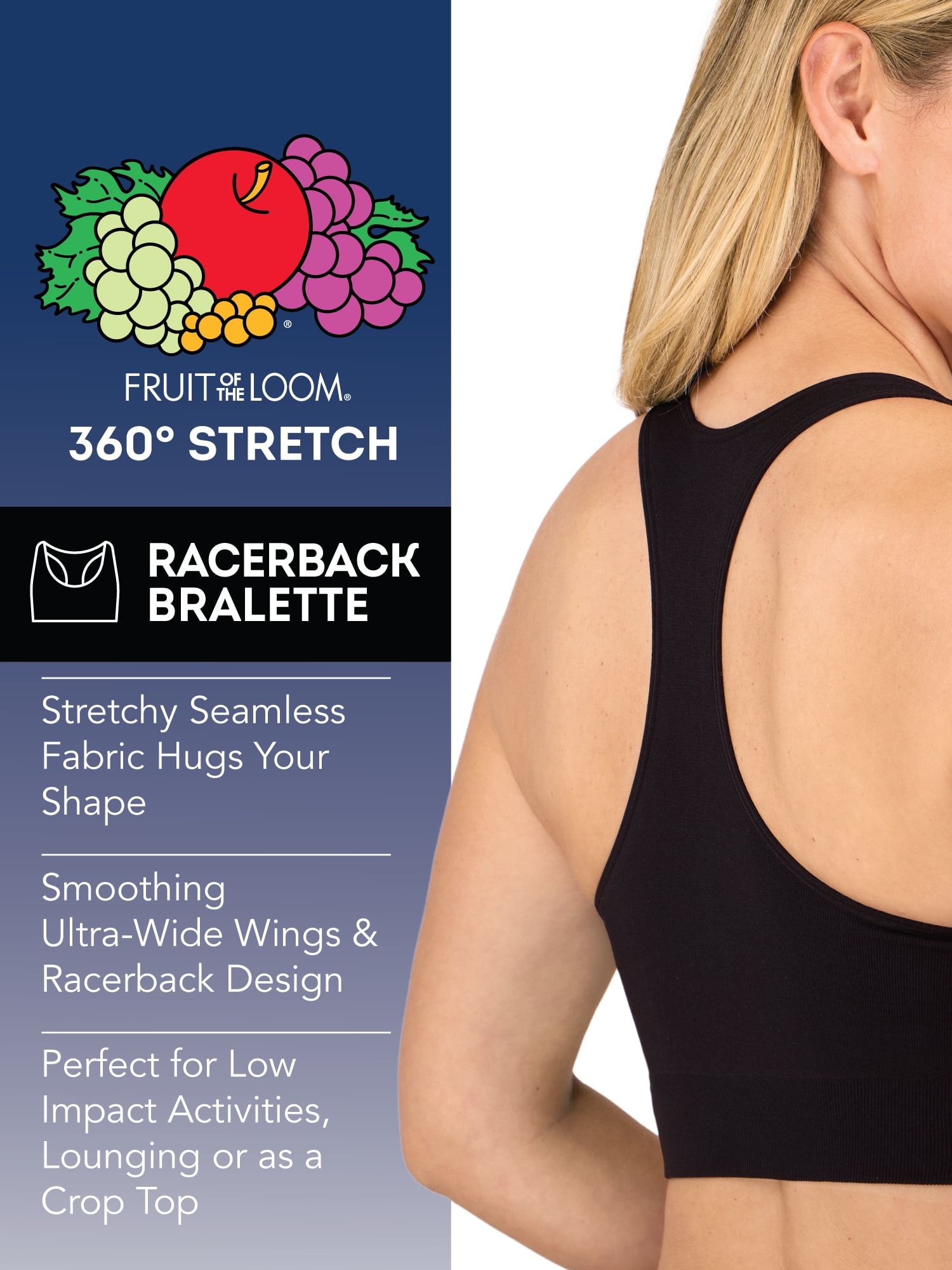 Fruit of the Loom Women's Seamless Racerback Longline Bra, 2-Pack, Sizes XS-4XL