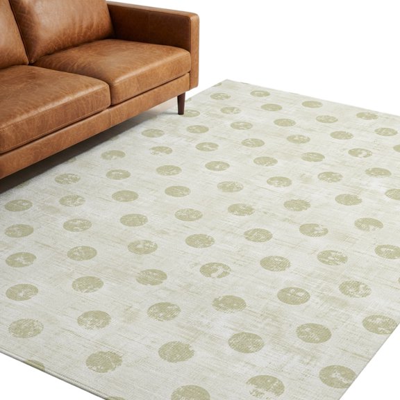 Green Beige Polka Dots Spots Area Rug 5x7ft Abstract Modern Minimalist Fade Texture Non-Slip Washable Rectangle Rugs Soft Felt Indoor Floor Mat for Bedroom Kitchen Living Room Bathroom