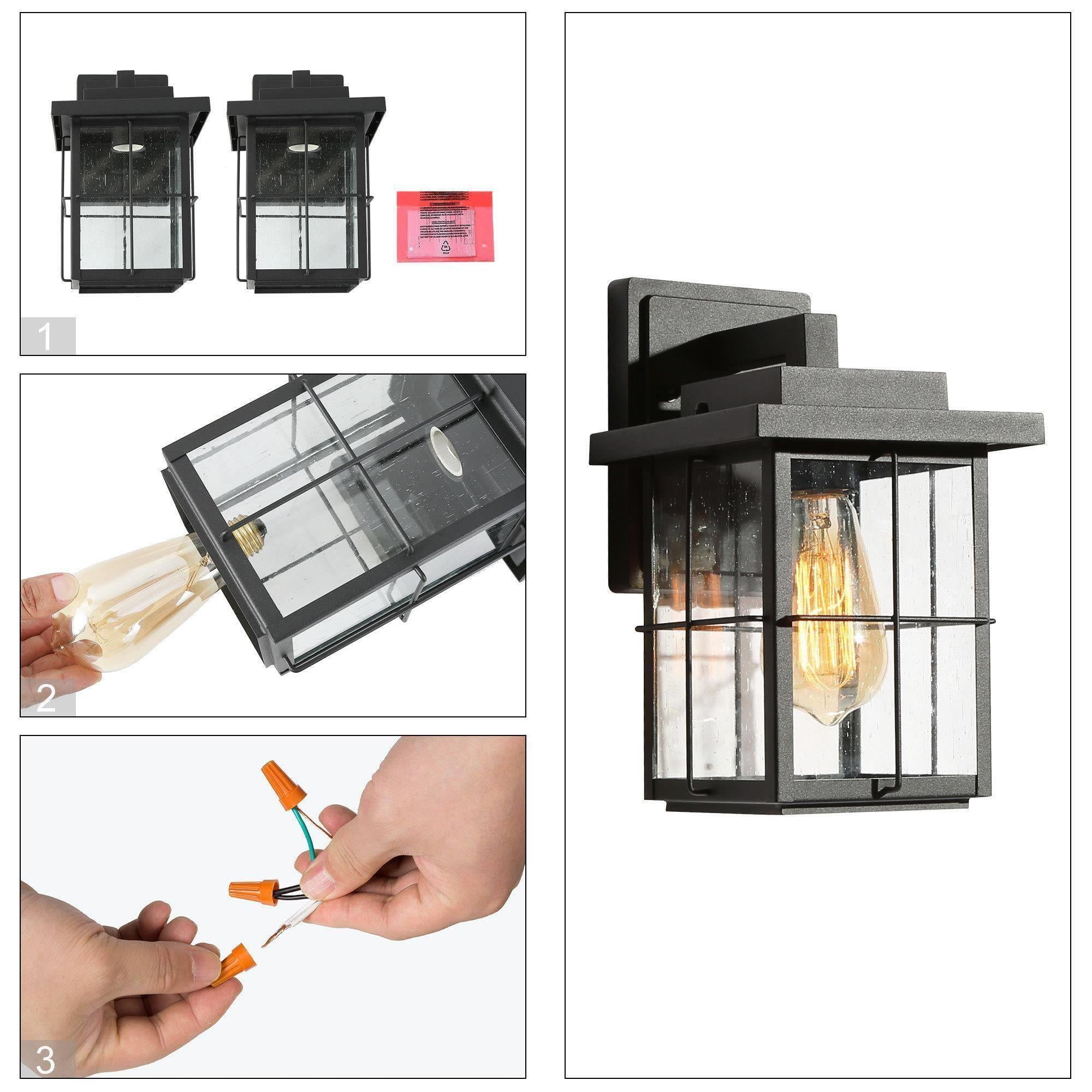 LNC Black Transitional Outdoor Wall Sconce(2 Pack),LED Exterior Wall Light with Seeded Glass