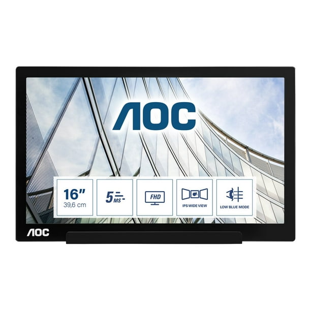AOC I1601FWUX - Moniteur LED - 15,6" - portable - 1920 x 1080 Full HD (1080p) 60 Hz - IPS - 220 Cd/M - 700:1 - 5 ms - USB-C - Noir et Argent