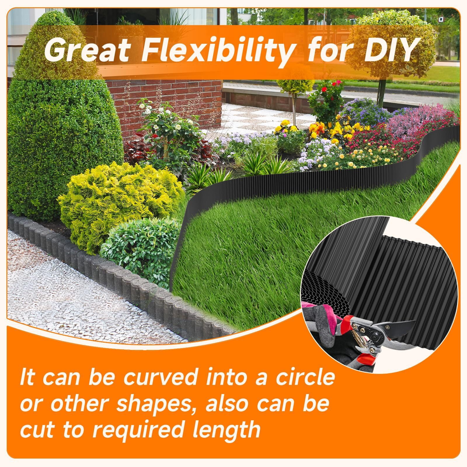 GTSABWAY 8"×20Ft Heavy Duty Corrugated Galvanized Steel Garden Landscape Edging, Flexible Hemmed Border for Weed & Mulch Control, Flower Beds Lawn & Tree Surrounds, Black