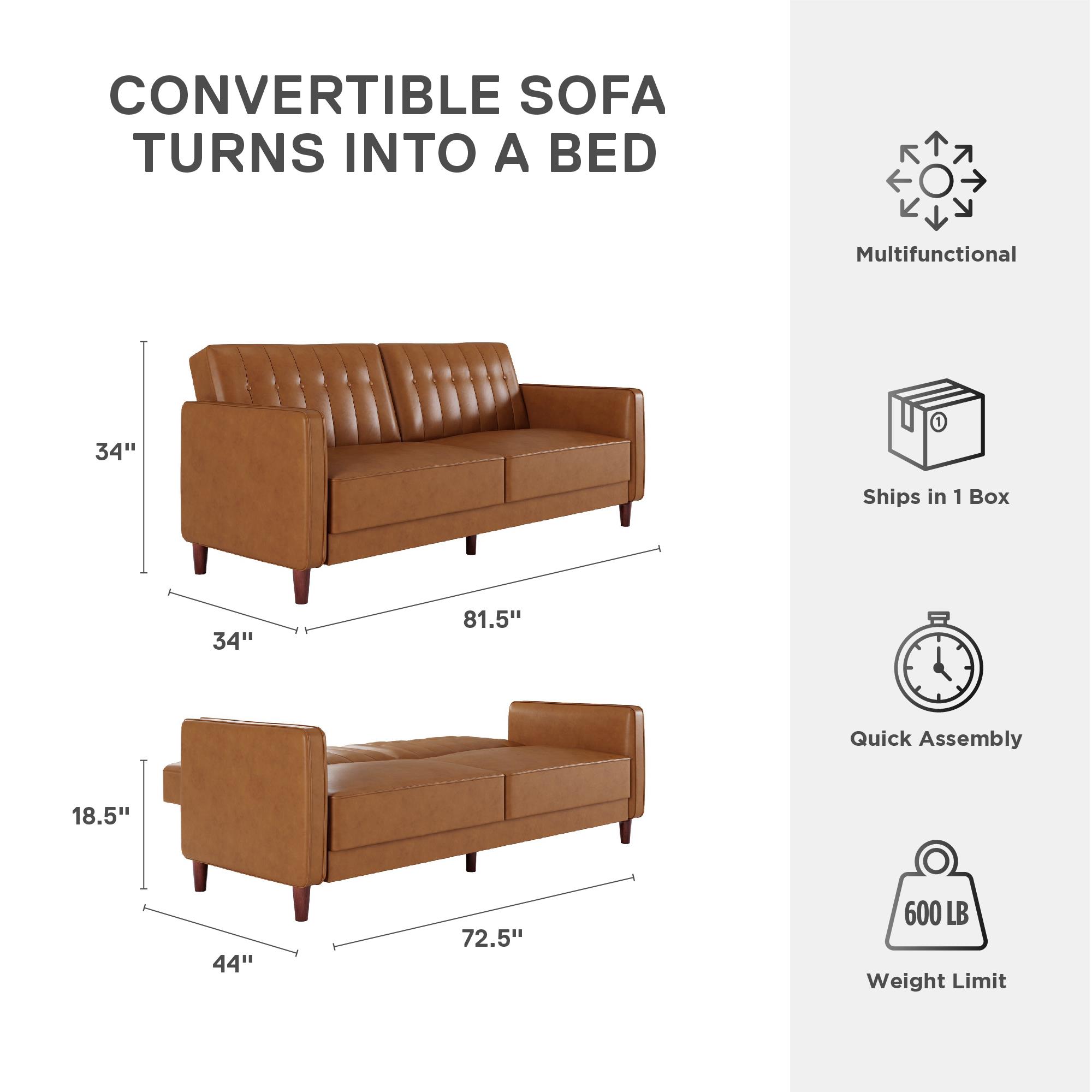 DHP Pin Tufted Transitional Futon, Camel Faux Leather