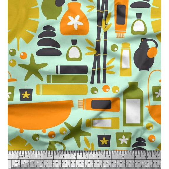 Soimoi Rayon Fabric Candle & Spa Bottle Women Print Fabric by Yard 42 Inch Wide