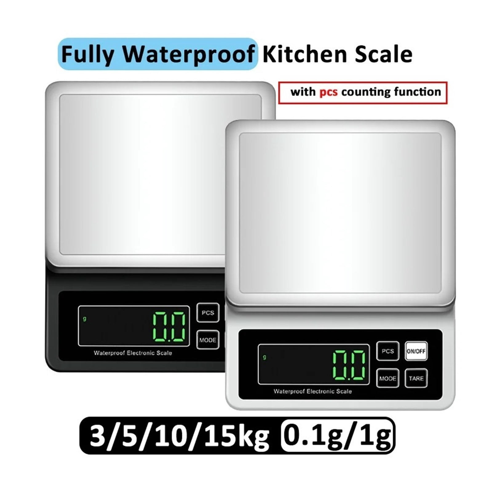 Fully Waterproof Kitchen Scale USB Rechargeable Steel Electronic Balance 0.1g/1g High Precision ,Multi Measuring Units
