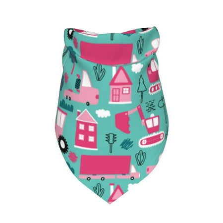 Small Medium Large Dog Bandanas Boy Girl - pink excavator Soft Adjustable Cat Dog Apparel & Accessories Boy Girl Dog Scarf Handkerchiefs Triangle Bibs for Girl Boy