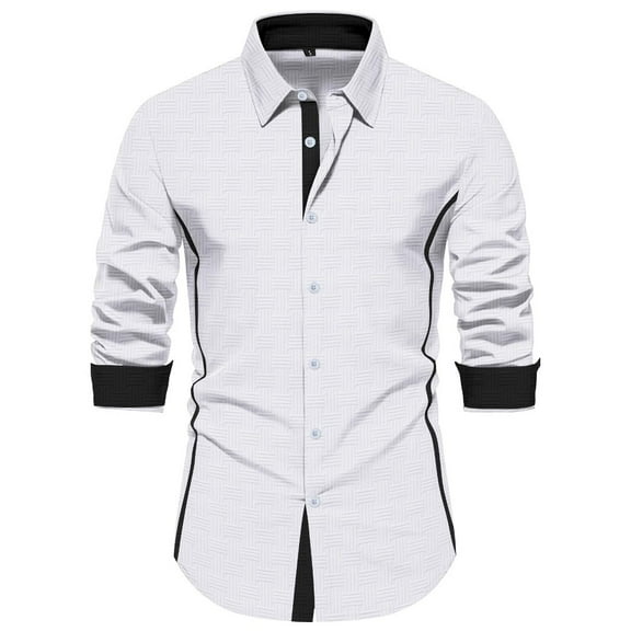 European Color Blocked Lapel Button Cardigan Jacquard Shirt for Men Comfortable Loose Fit Casual Business Stylish Foreign Trade Mens Casual Crew Neck Basic Tees