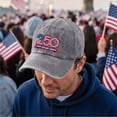 thumbnail image 2 of 250th Anniversary USA Patriotic Hat Independence Day American Flag Cap Adjustable Embroidered Commemorative Cap Vintage Denim Gift for Men Veterans,Light Gray, 2 of 5