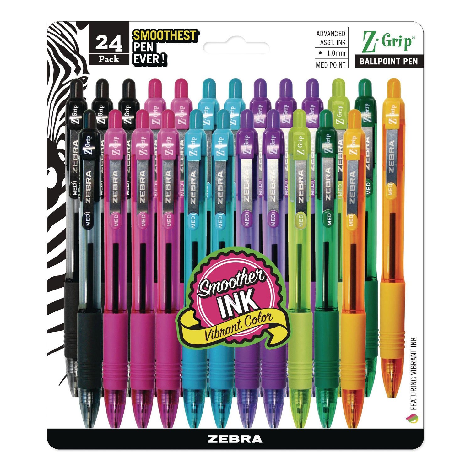 Zebra Z-Grip Smooth Penna A Sfera 1.0 Mm – Confezione Da 3, Inchiostro Viola, Barrilato A Fiamma Nera E Viola