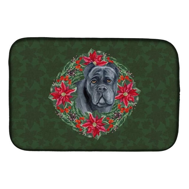 Carolines Treasures CK1560DDM Cane Corso Poinsetta Wreath Dish Drying Mat