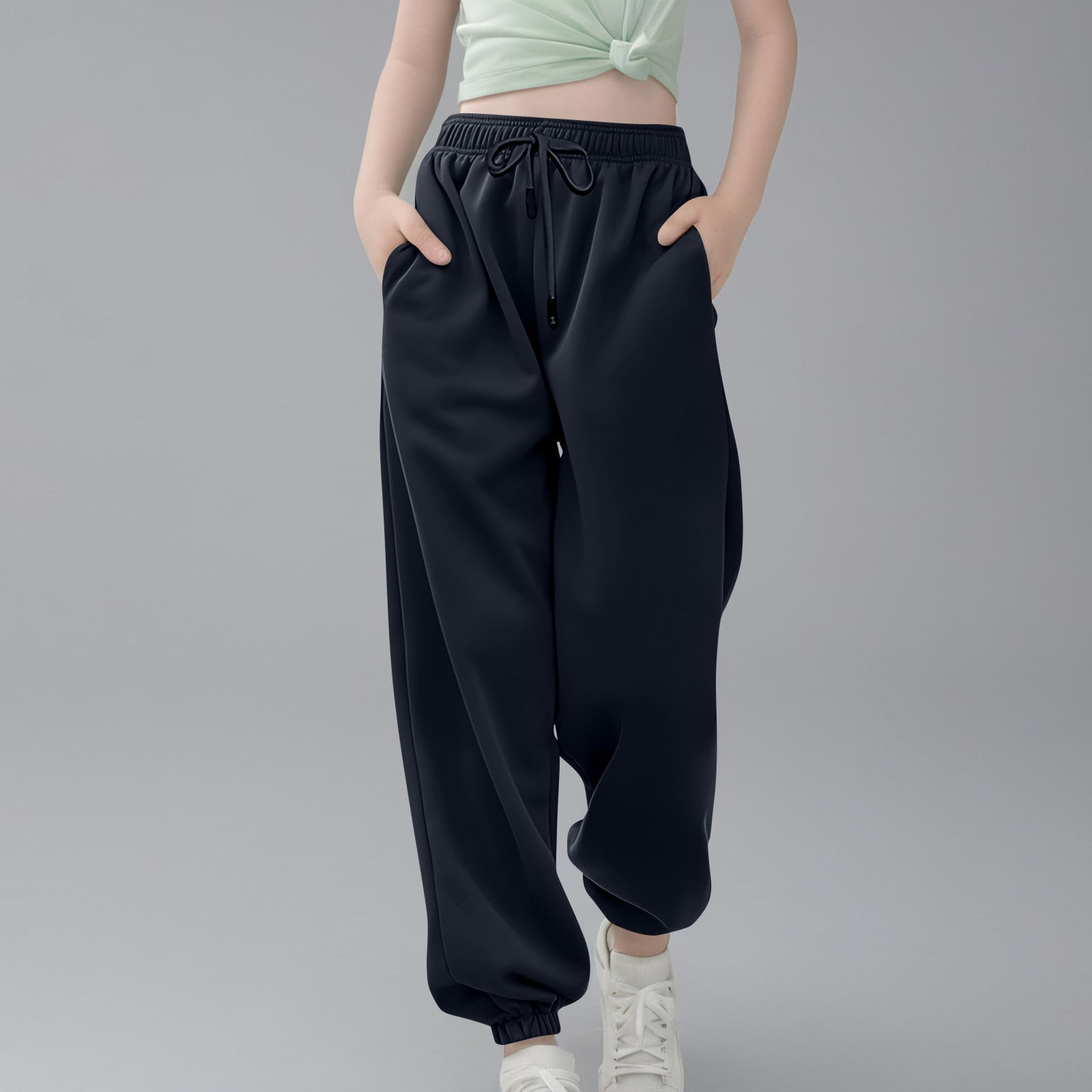 Pantalon De Jogging Fille 4-12 Ans - Coton élastique, Cordon De Serrage - Couleur Unie - Sport, école