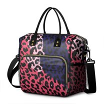 Pink and Black Of Leopard Print Womens Lunch Box for Work,Insulated Large Lunch Bag for Tween and Teen,Loncheras Para Mujer,Leakproof Adult Lunch Bag for Work,Beach,Travel,Picnic,Camping