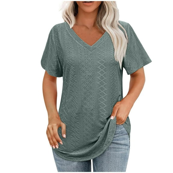 STETMN Womens Cotton Tunic Tops Summer Casual V-Neck Short Sleeve Shirt louse Shirts 2025 Dressy Tops