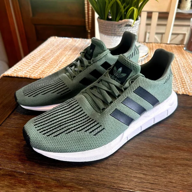 Ad-id-as Swift Run PrimeTrainers Trace Green/Black Knit Shoes Athletic Mens 13