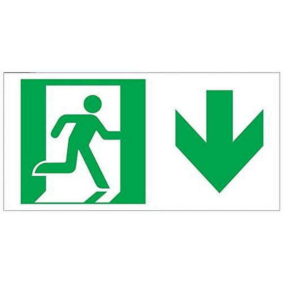RUNNING MAN DOWN ARROW SIGN -Adhesive Sign (Photoluminescent ,High Intensity, Adhesive Sign 4.5X9 )