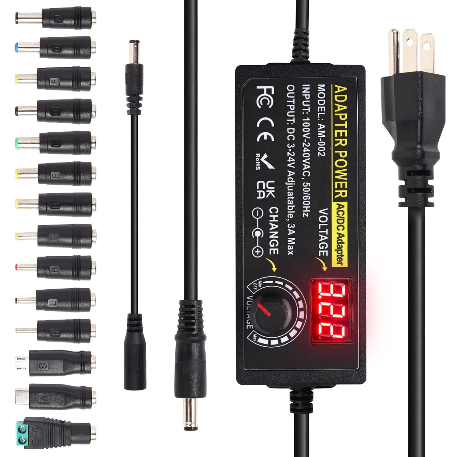 Alimentation Universelle 3V-36V 144W 4A - 14 Connecteurs Inclus - Affichage LED, Protection Multiple - Pour Appareils électroniques