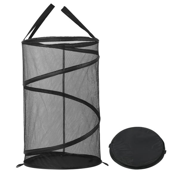 Okaka Pop-Up Collapsible Mesh Laundry Hamper Foldable Dirty Clothes Basket Black 75L