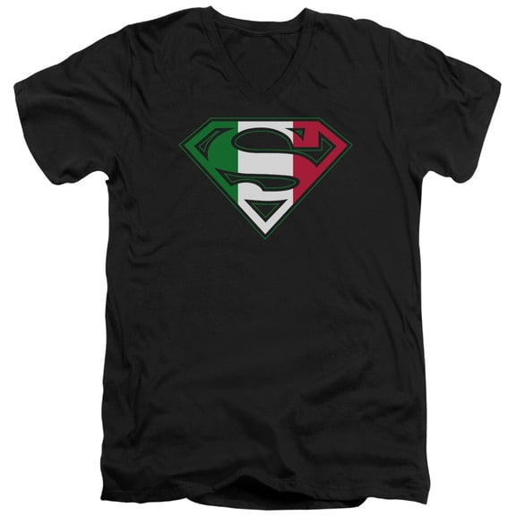 Superman Italian Shield Adult V-Neck T-Shirt Black