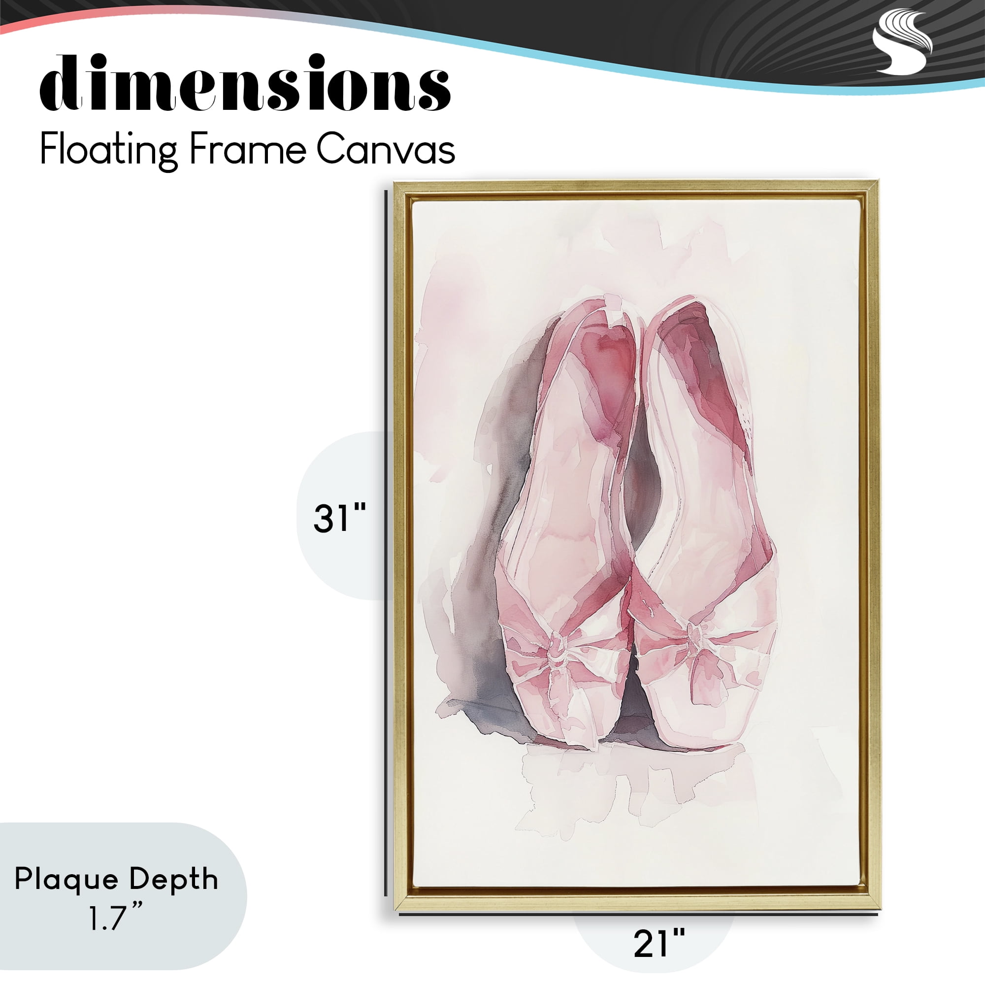 Stupell Industries Soft Blush Ballet Slippers Gold Framed Floater Canvas Wall Art, design by Ray Powers
