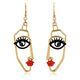 thumbnail image 1 of Pendientes colgantes llamativos con cara para mujer en oro, 1 of 3