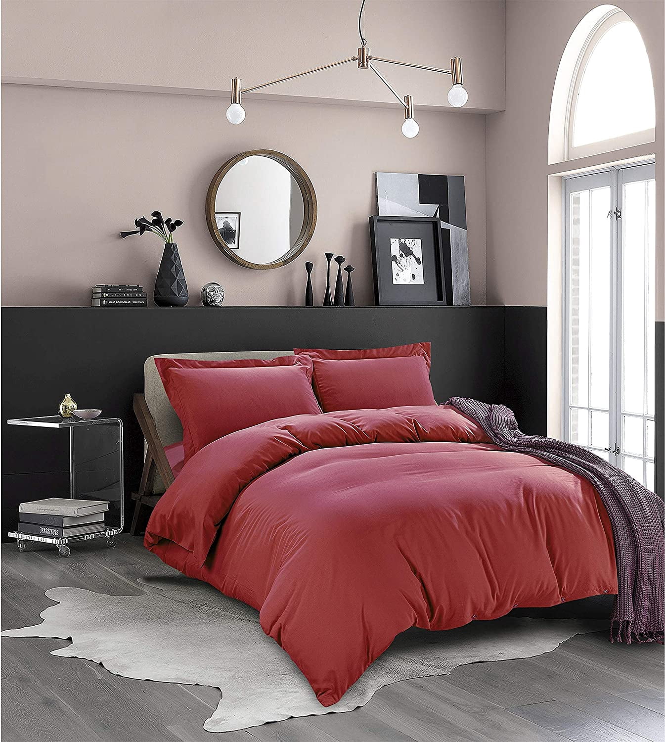 2-Piece Duvet Cover Set, 1800 Thread Count, Button Closure, Solid Color - Cooling, Breathable Material- Wrinkle, Fade, Stain Resistant, Twin/Twin XL, Burgundy