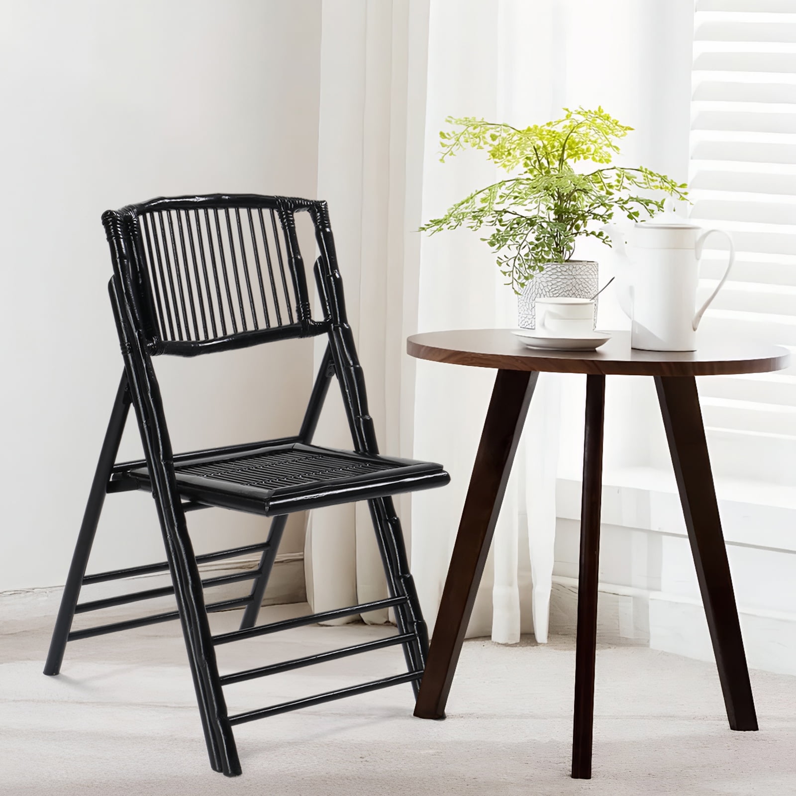 Ktaxon 1Pcs Bamboo Folding Chair,  Comfortable Seat for Indoor Outdoor Patio Porch Wedding  Party Event, Black