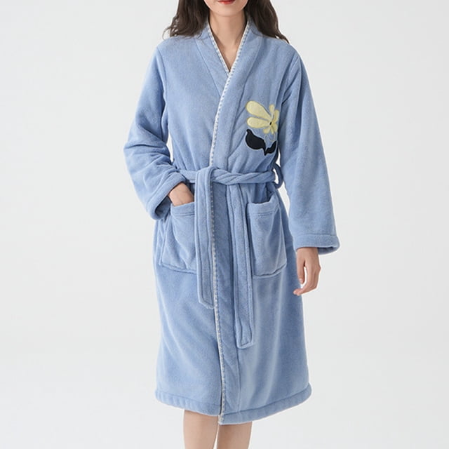 Soki Womens Plush Fleece Bathrobe with Shawl Collar and Pockets - Velvet Soft Fluffy, Warm Long Robe with Belt