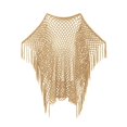thumbnail image 4 of Women's Fringe Tassel Hollow Out Knit Beach Cover Up, Lightweight Flowy Poncho with Side Split Design, for Summer Poolside, Seaside Vacation or Resort Wear Gold One Size, 4 of 4