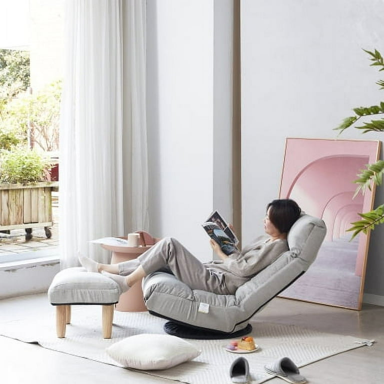 360 degree Swivel Gaming Chair Folding Floor Chair with Adjustable Backrest Cushion Padded Indoor Chaise Lounge with Stool Lazy Sofa Couch Rocker