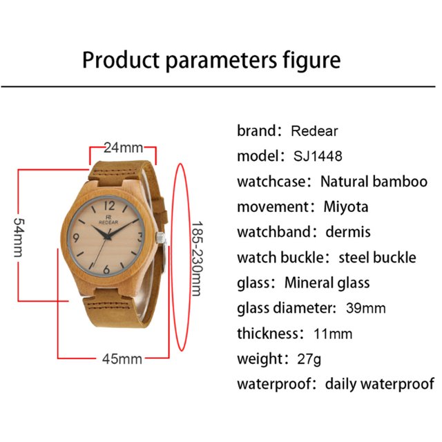 Reloj de madera de bambú con correa de cuero Movimiento de cuarzo japonés Relojes casuales, regalo para Navidad Año Nuevo, boda, cumpleaños Vhermosa FLD-3853