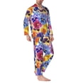 thumbnail image 2 of Lsque The Garden Tricolor Pansy Flower Pattern Long Sleeve Pajama Set for Men - Soft 2-Piece Sleepwear and Loungewear Set with Pockets, Comfy Nightwear-Small, 2 of 7