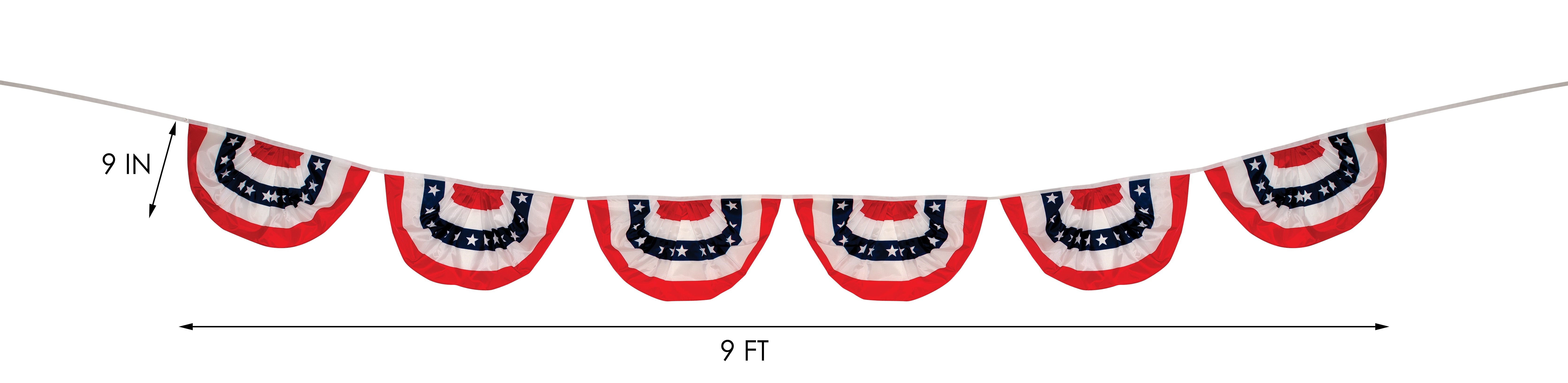 In the Breeze 3680 — 6 Panel Patriotic Stars and Striped Pleated Fan Bunting String — Party Banners, Fourth of July Decor