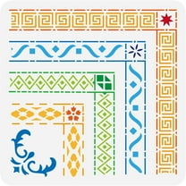 Celtic Border Stencil 11.8x11.8 inch Ornate Border Template Plastic 4 Styles Border & Flower Patterns Reusable DIY Art and Craft Stencil for Wall Scrapbooking Cake Decor