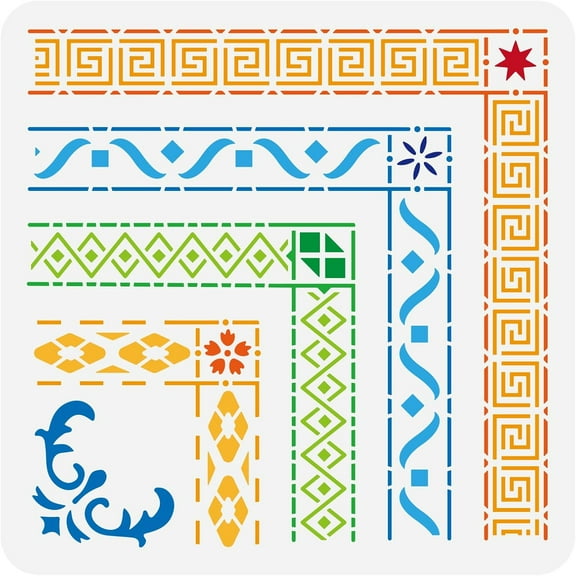 Celtic Border Stencil 11.8x11.8 inch Ornate Border Template Plastic 4 Styles Border & Flower Patterns Reusable DIY Art and Craft Stencil for Wall Scrapbooking Cake Decor