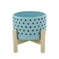 thumbnail image 1 of Sagebrook 15903-03 6 in. Dotted Planter with Wood Stand, Blue, 1 of 1