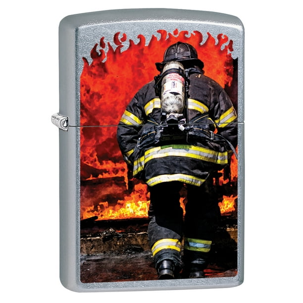 Zippo Lighter Firefighter Battling Flames Street Chrome 79953