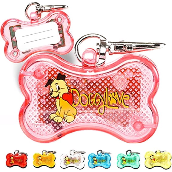 DoggyLove Led Dog Collar Light – Dog Lights for Night Walking – Glow in The Dark Dog Tag - LED Light Up Dog Tag - Clip On Blinking Dog Tag - Bone Shape ID Tag for Pet Safety