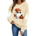 thumbnail image 2 of TKLPEHG Women's Sweatshirts Halloween Long Sleeve Cute Ghost Pumpkin Graphic Sweatshirt Crew Neck Fall Fashion Casual Pullover (Beige,S), 2 of 6