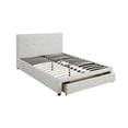 thumbnail image 3 of GZXS Queen Size Upholstered Platform Bed with Storage Drawer, Button Tufed Headboard, White, 3 of 5