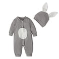 thumbnail image 3 of JAJAHO Easter Bunny Romper Baby Boy Girl Jumpsuit Cute Long Sleeve Button Down Onesie With Ears Hat 2 Piece Holiday Outfits 0-3T Cozy One-Pieces, 3 of 9