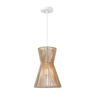Novogratz x Globe Grace 1-Light Matte White Pendant Lighting with Natural Twine Shade