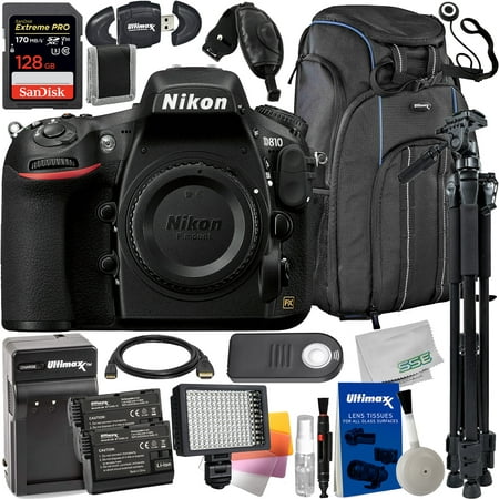 Nikon D810 DSLR Camera (Body Only) with Advanced Accessory Bundle: SanDisk 128GB Extreme Pro SDXC, Infrared Shutter Release, 2x Replacement Batteries & Much More (29pc Bundle)