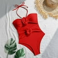 thumbnail image 4 of Oplxuo 3D Flower One Piece Swimsuit for Women Cutout Ruched Halter Bathing Suits Cheeky Drawstring Swimwear, 4 of 7