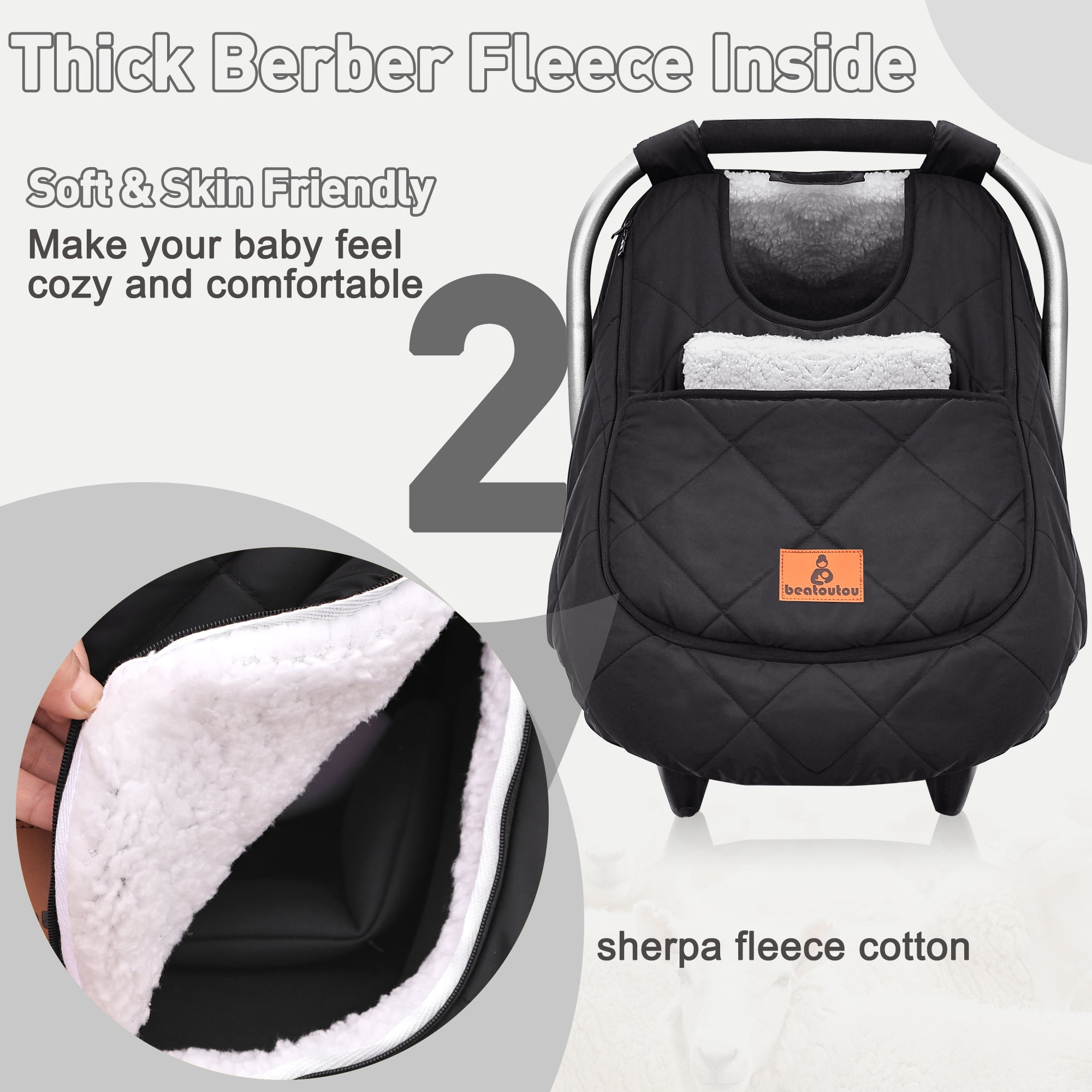Winter Baby Car Seat Cover, Waterproof Winter Infant Carseat Canopy for Boys Girls, Cold Weather Warm Car Seat Covers for Babies, Keeps Babies Warm and Cozy (Black)