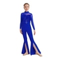 thumbnail image 1 of CHICTRY Kids Girls Sequins Bell-Bottoms Jumpsuit Full Body Unitard Mesh Splice Jazz Dance Bodysuit Disco Party Rompers Blue 6, 1 of 7