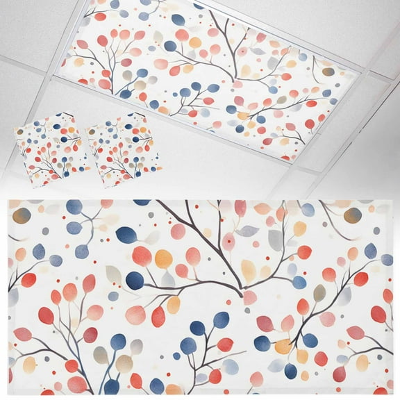 2 Pack Magnetic Fluorescent Light Covers, 2x4 Ft, Colorful Leaves Blue Red Leaf Pastoral Style Magnetic Light Covers for Ceiling Lights Classroom Office Home Decor