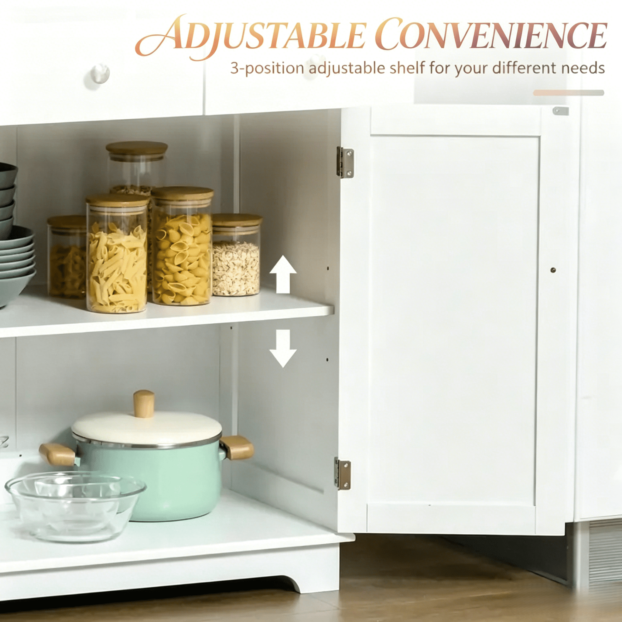 Two-Tone Utility Storage Cabinet with Drawers & Adjustable Shelf Cupboard, Space-Saving Engineered Wood Buffet Sideboard for Kitchen Apartment Living Room Bathroom