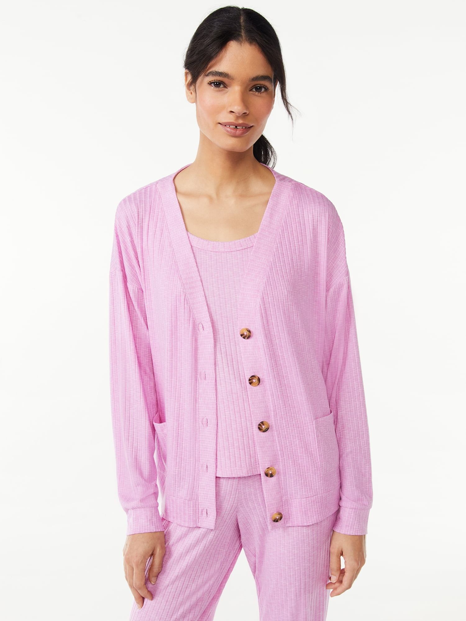 Joyspun Women's Hacci Knit VNeck Cardigan, Lightweight, Sizes S to 3X