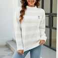 thumbnail image 2 of ShomPort Women's Color Block Sweaters Mock Neck Long Sleeve Casual Loose Knitted Pullover Jumper, 2 of 7